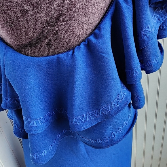 APT. 9 Women's One Shoulder Embroidered Ruffle Dress Blue Lined $54 Royal Sz M - Picture 11 of 11